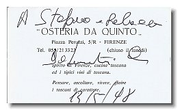 1998 05 13 Florence Osteria da Quinto business card